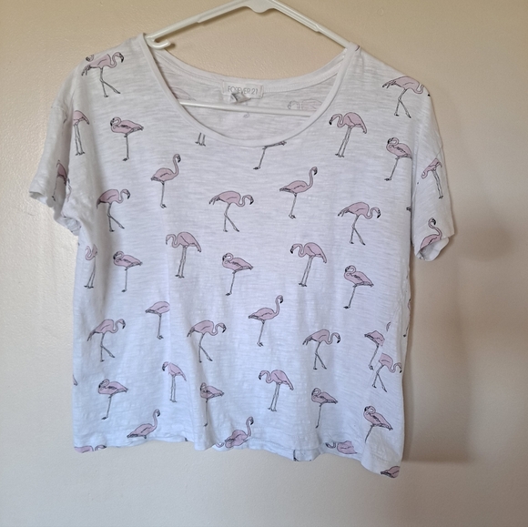 Forever 21 Tops - Forever 21 White Crop Top with Pink Flamingo Print